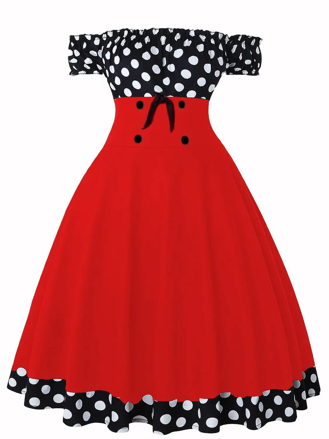 Women's Black Polka Dot Hepburn Style Dress