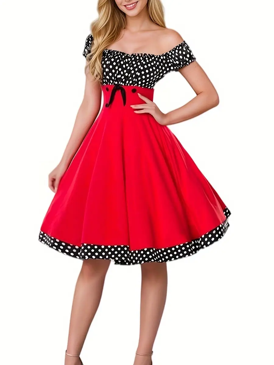Women's Black Polka Dot Hepburn Style Dress