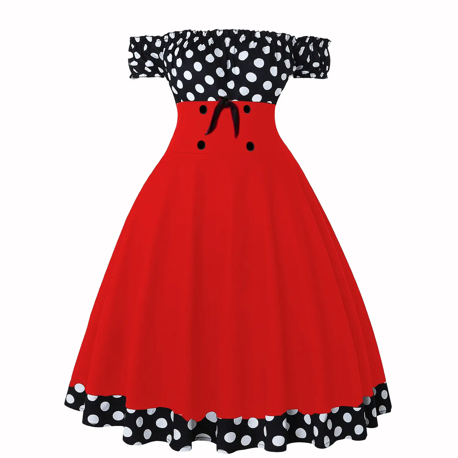 Women's Black Polka Dot Hepburn Style Dress