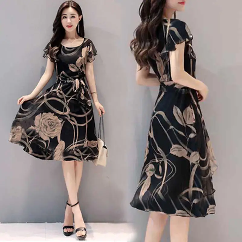 2019 Black Floral Slim Fit Midi Dress for Women - Image 3