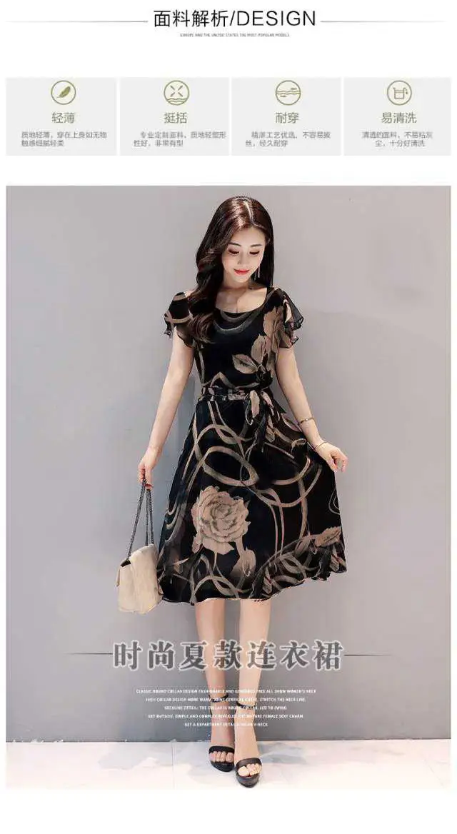 2019 Black Floral Slim Fit Midi Dress for Women — feature 2