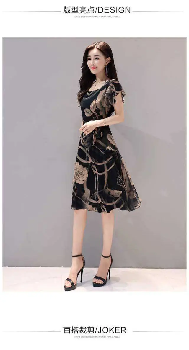 2019 Black Floral Slim Fit Midi Dress for Women — feature 3
