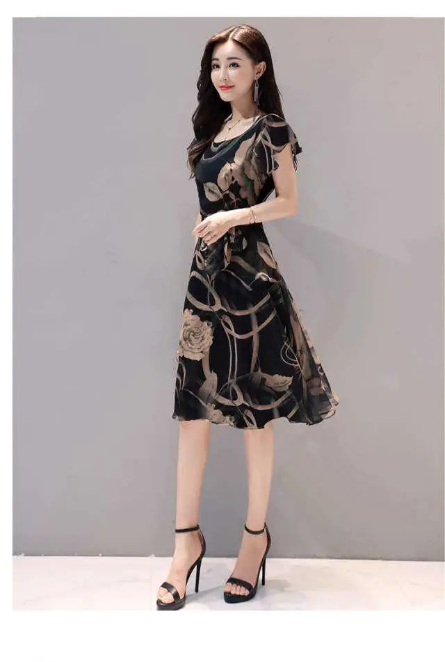 2019 Black Floral Slim Fit Midi Dress for Women — feature 6