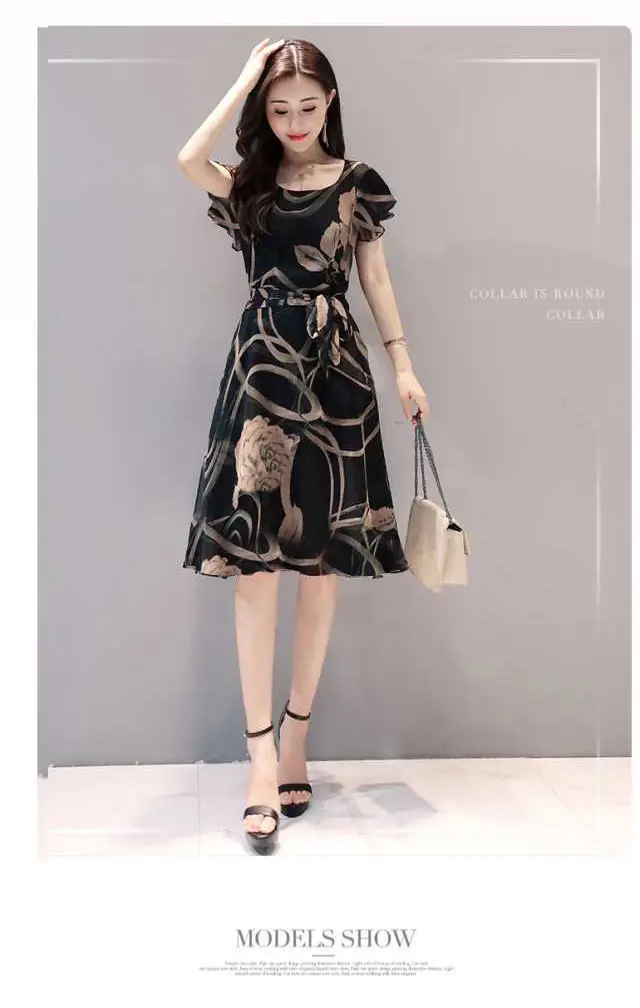 2019 Black Floral Slim Fit Midi Dress for Women — feature 8