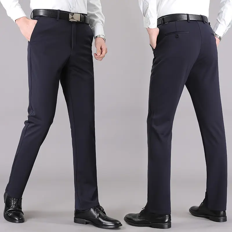 Men Elastic Waist Pants Black Summer Business Casual
