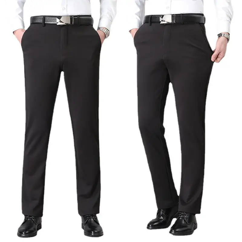 Men Elastic Waist Pants Black Summer Business Casual