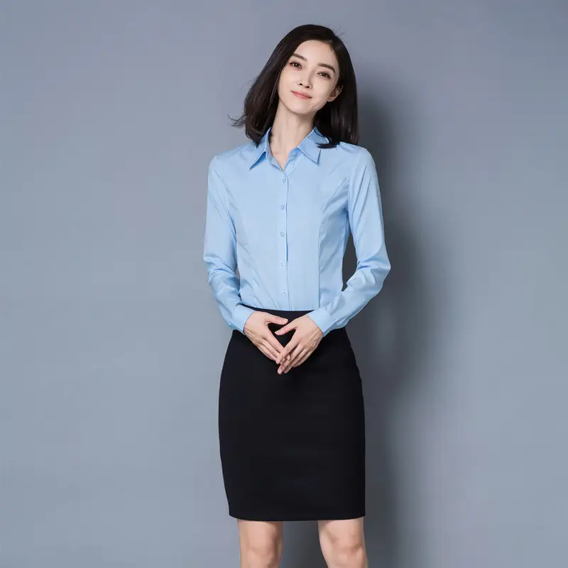 Light Blue Long Sleeve Women's Shirt with Buckle - Image 7