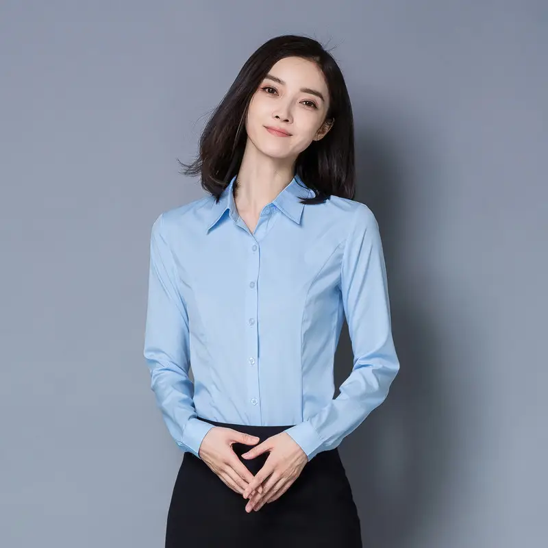 Light Blue Long Sleeve Women's Shirt with Buckle - Image 8