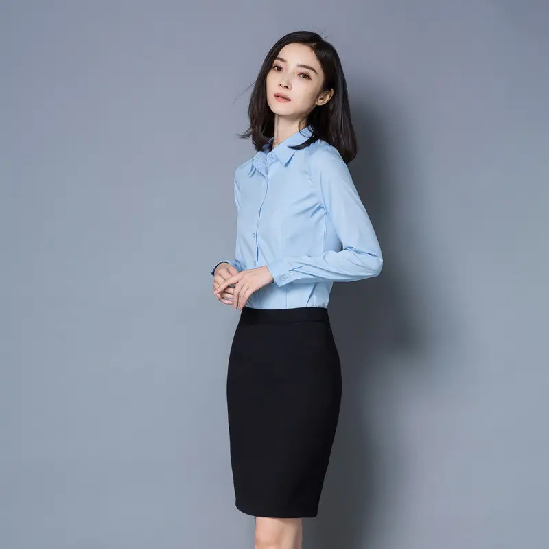 Light Blue Long Sleeve Women's Shirt with Buckle - Image 9