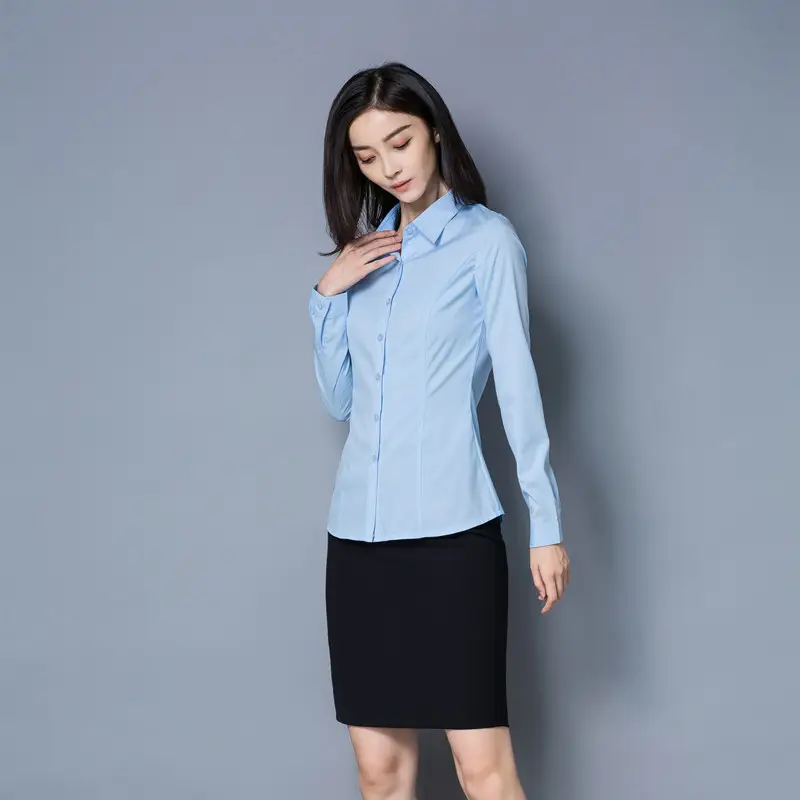 Light Blue Long Sleeve Women's Shirt with Buckle - Image 10