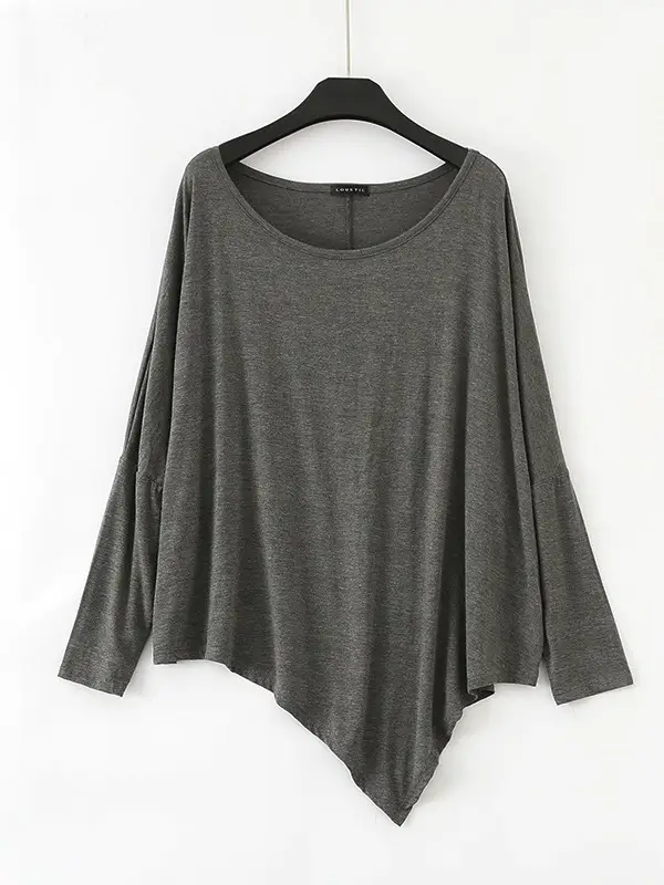 Women Long Sleeve Grey T-Shirt Plus Size Korean Style - Image 7