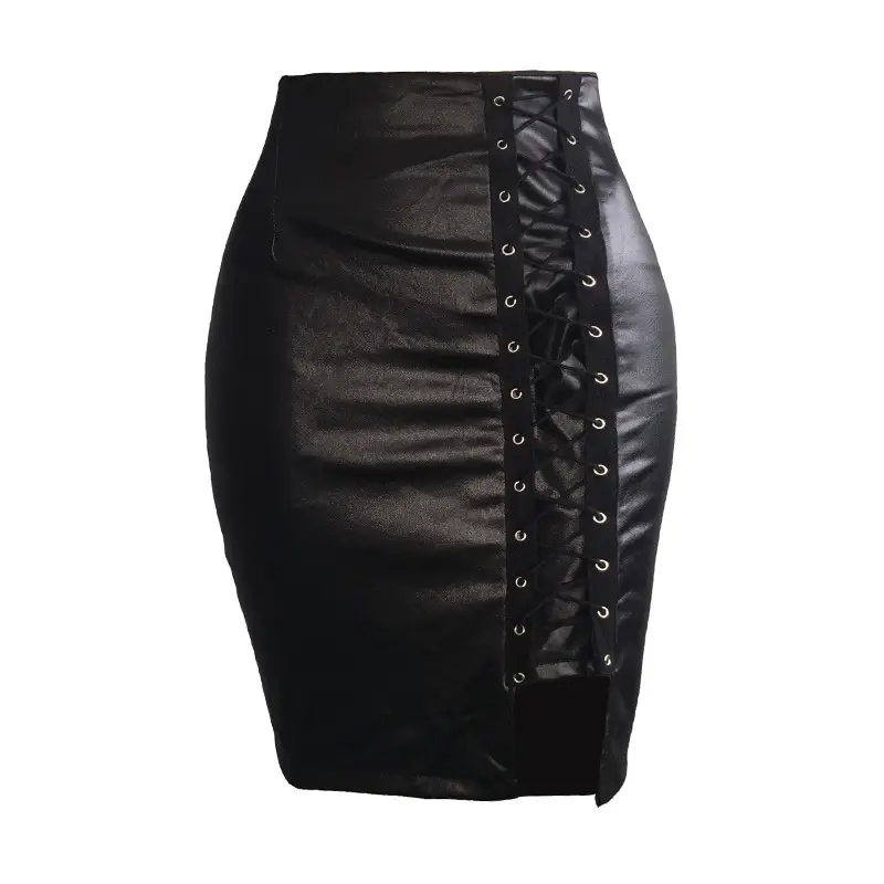 High Waist Strappy Skirt Maroon Embroidered