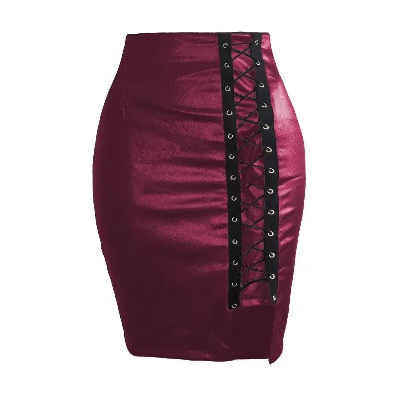 High Waist Strappy Skirt Maroon Embroidered