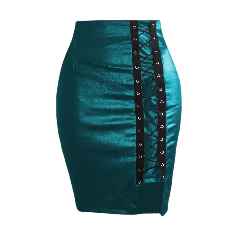 High Waist Strappy Skirt Maroon Embroidered