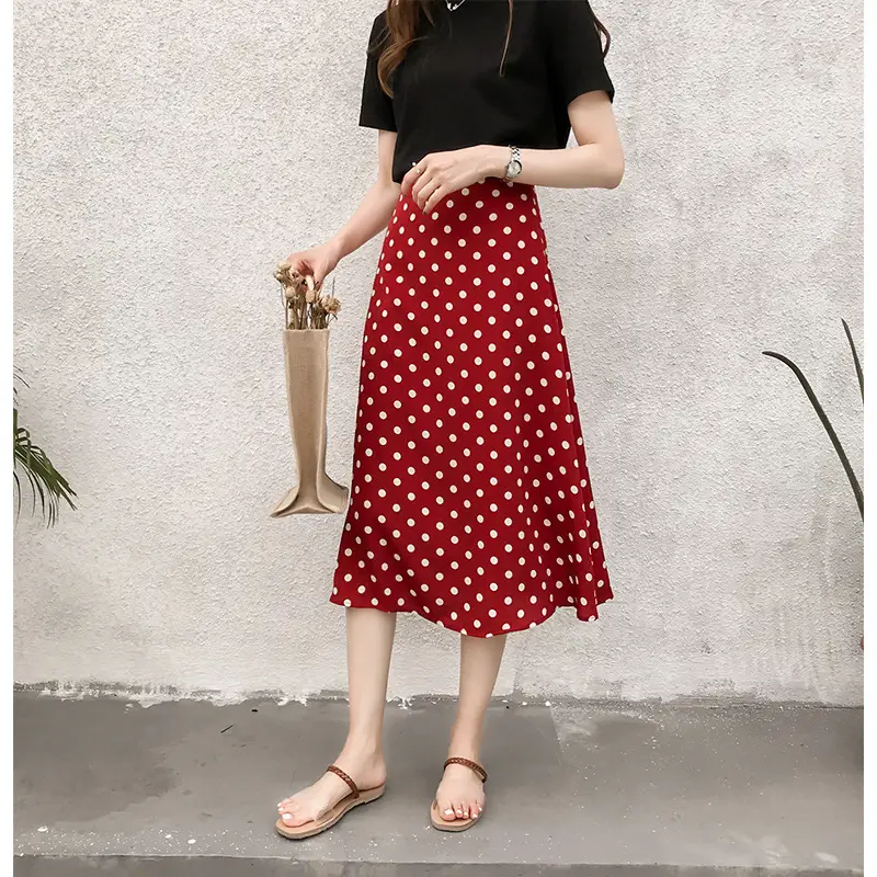 Women Polka Dot Chiffon Skirt Mid Length High Waist - Image 6