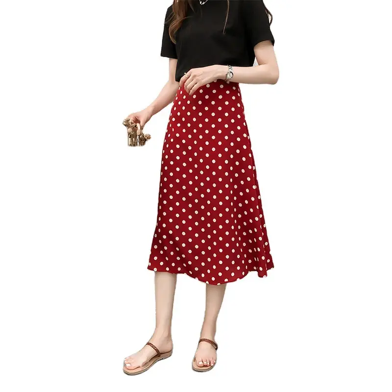 Women Polka Dot Chiffon Skirt Mid Length High Waist - Image 7