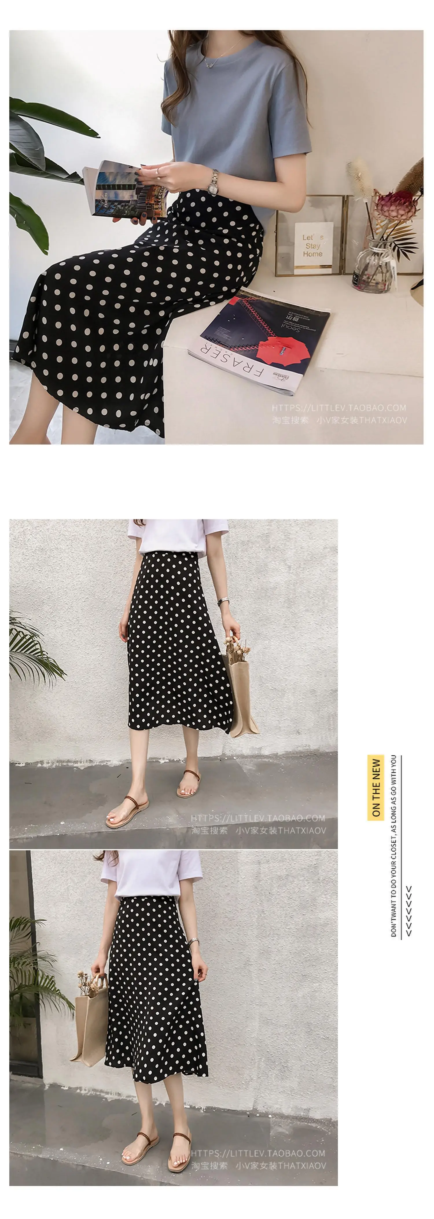 Women Polka Dot Chiffon Skirt Mid Length High Waist — feature 2