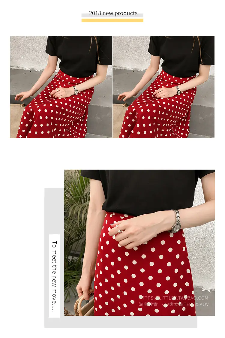 Women Polka Dot Chiffon Skirt Mid Length High Waist — feature 6