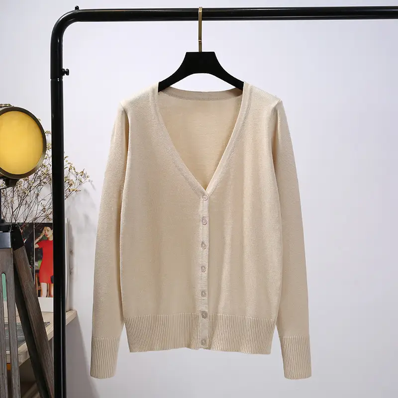 Women's Yellow V-Neck Cardigan Long Sleeve Coat
