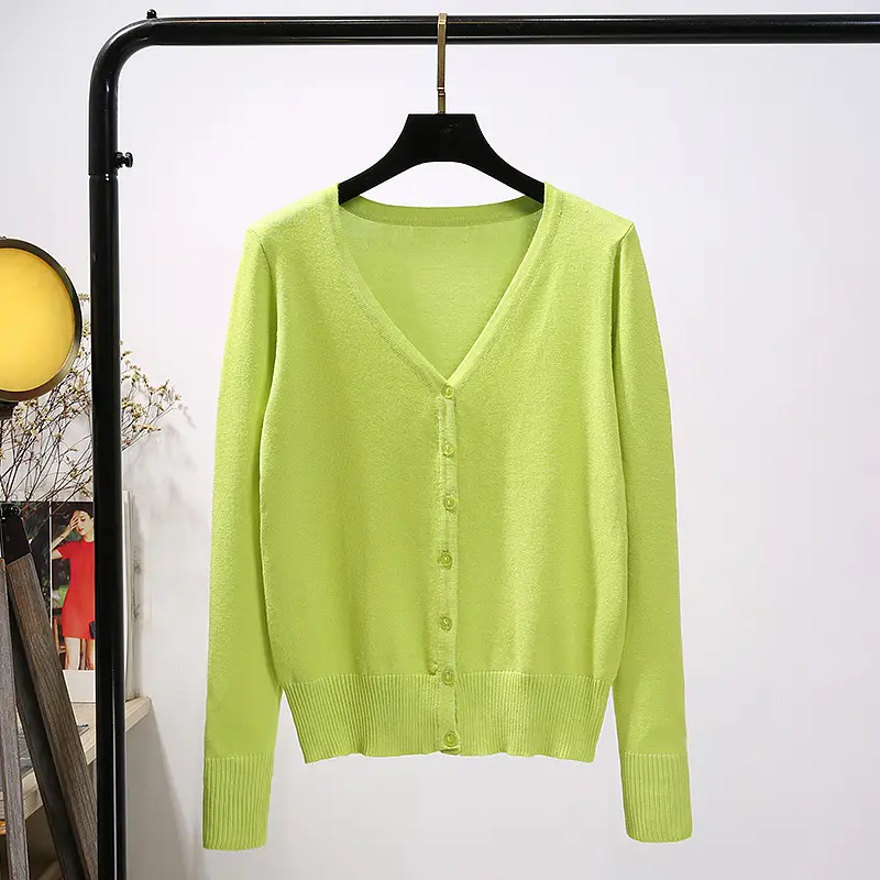 Women's Yellow V-Neck Cardigan Long Sleeve Coat