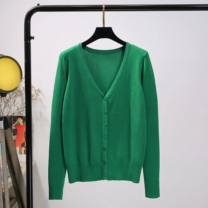 Women's Yellow V-Neck Cardigan Long Sleeve Coat