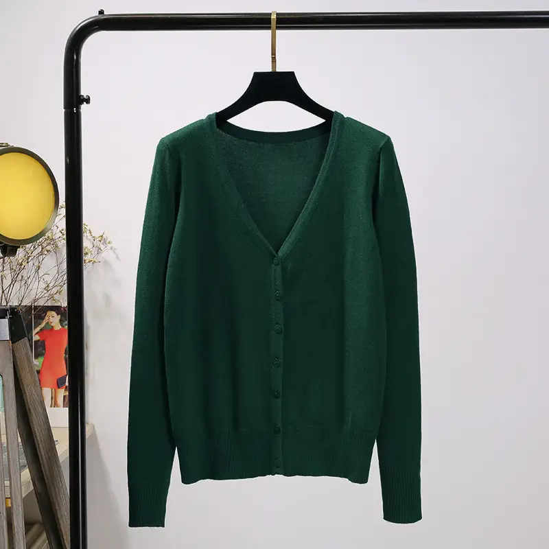 Women's Yellow V-Neck Cardigan Long Sleeve Coat