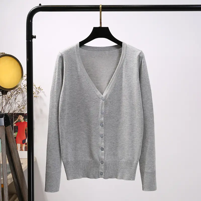 Women's Yellow V-Neck Cardigan Long Sleeve Coat