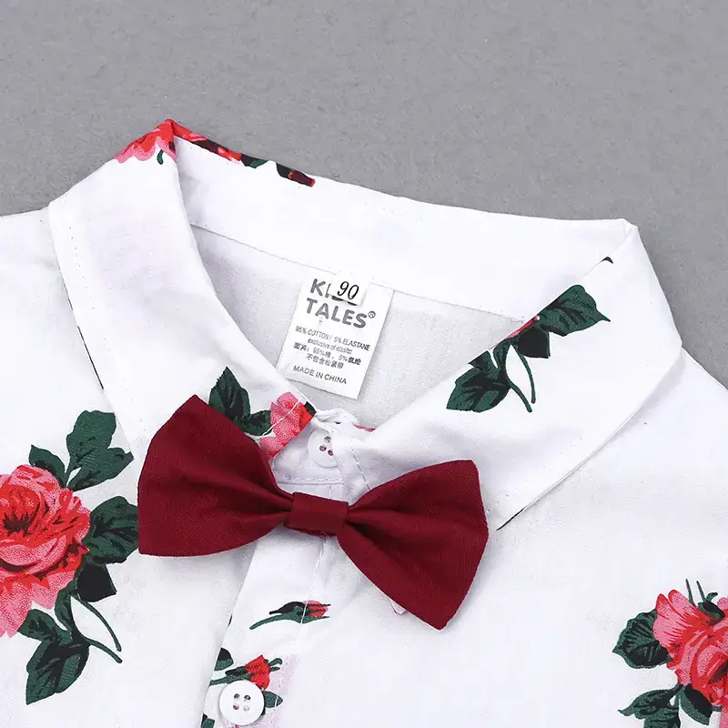 2026 Boys Printed Shirt with Bow Set White Red - Image 6