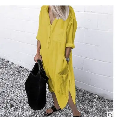 2022 Summer Slit Dress Pure Color Long Shirt Dress - Image 10
