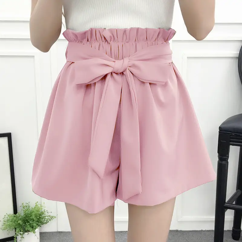 Women's Pink High Waist Loose Leg Shorts
