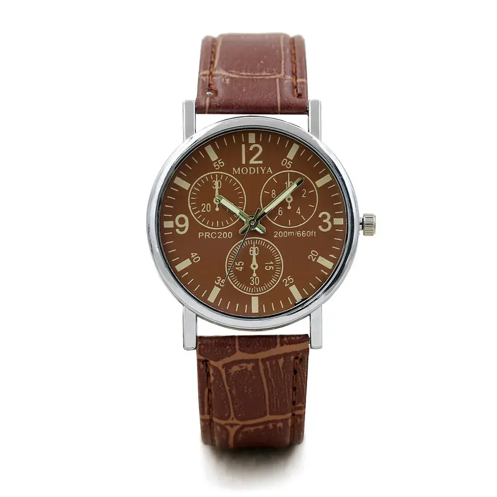 Brown Leather Watch for Men Women Quartz 3D Display - Image 9