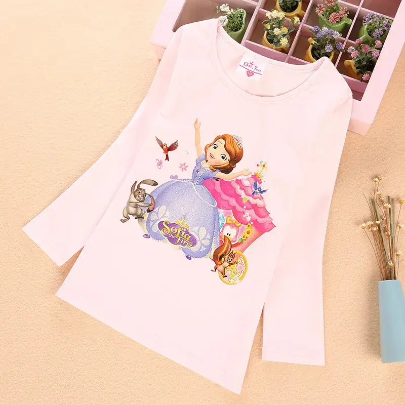 Girls Princess Print Long Sleeve T-Shirt Pink - Image 2