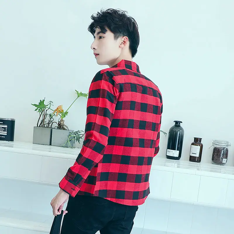 Men's Black White Plaid Long Sleeve Shirt - Image 6