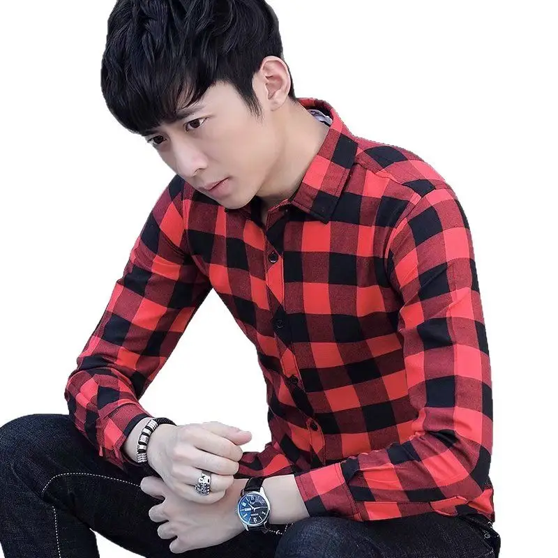 Men's Black White Plaid Long Sleeve Shirt - Image 7