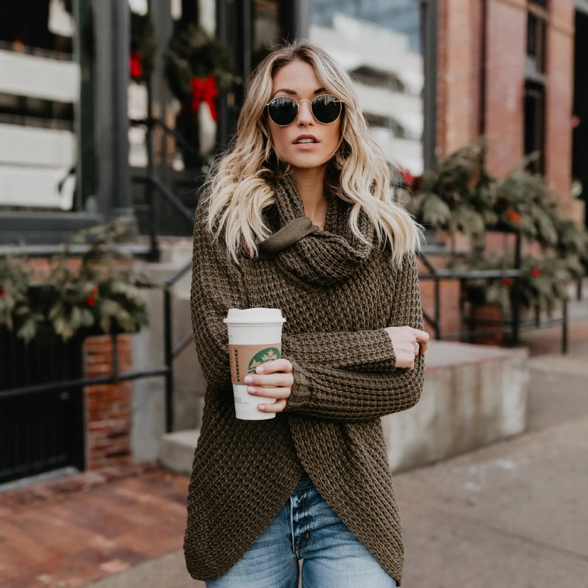 2025 Knitted Turtleneck Sweater Blue Women