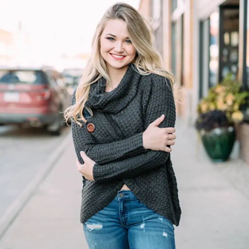 2025 Knitted Turtleneck Sweater Blue Women — feature 1
