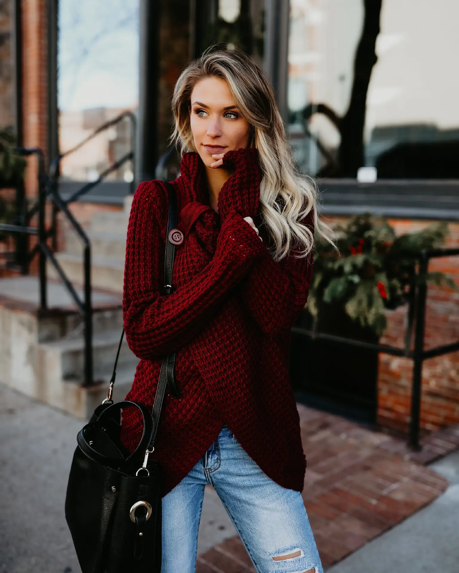 2025 Knitted Turtleneck Sweater Blue Women — feature 5