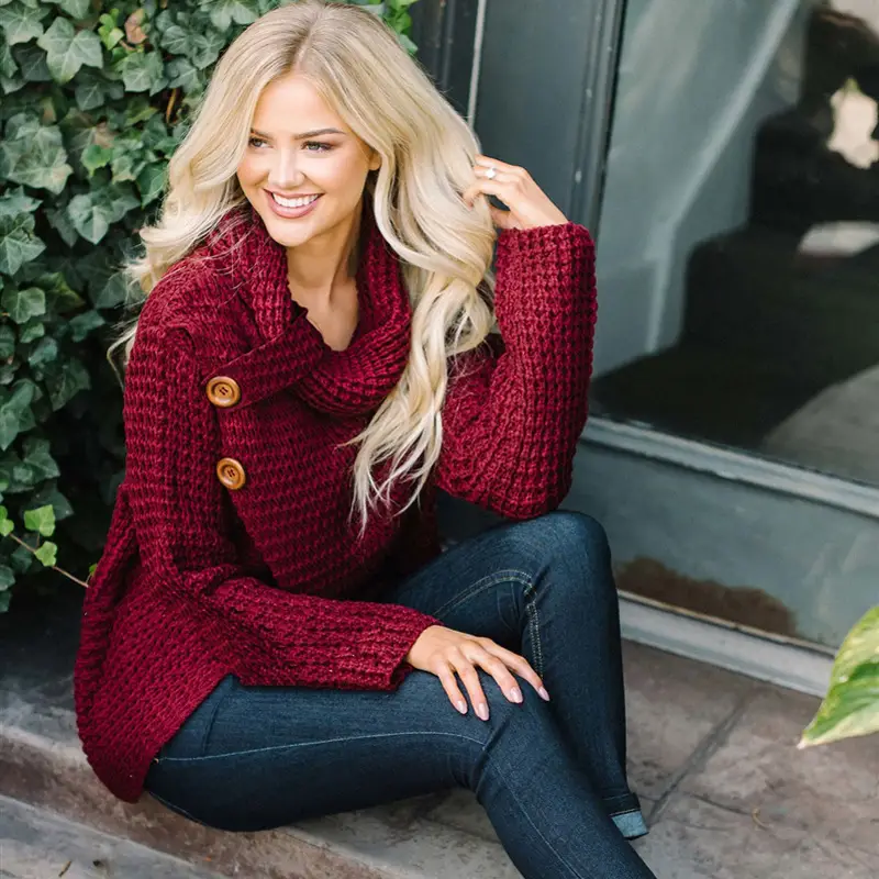 2025 Knitted Turtleneck Sweater Blue Women — feature 8