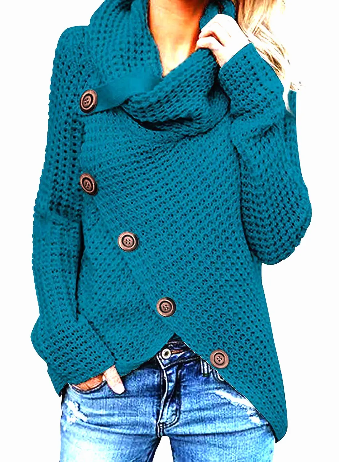 2025 Knitted Turtleneck Sweater Blue Women