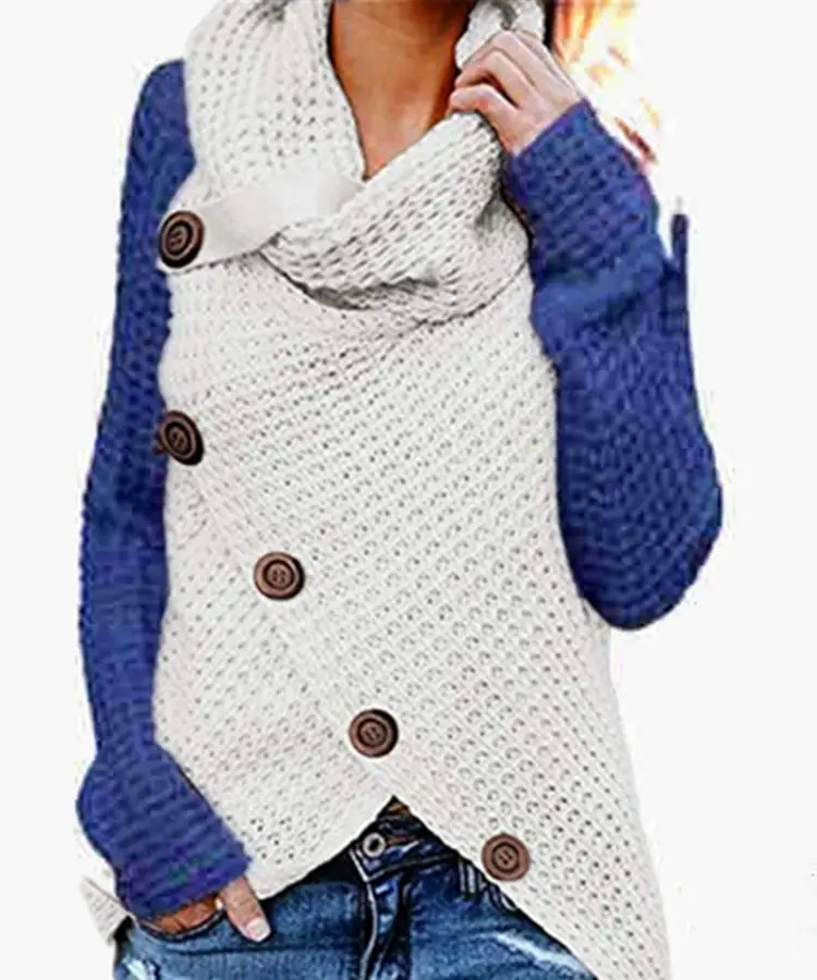 2025 Knitted Turtleneck Sweater Blue Women
