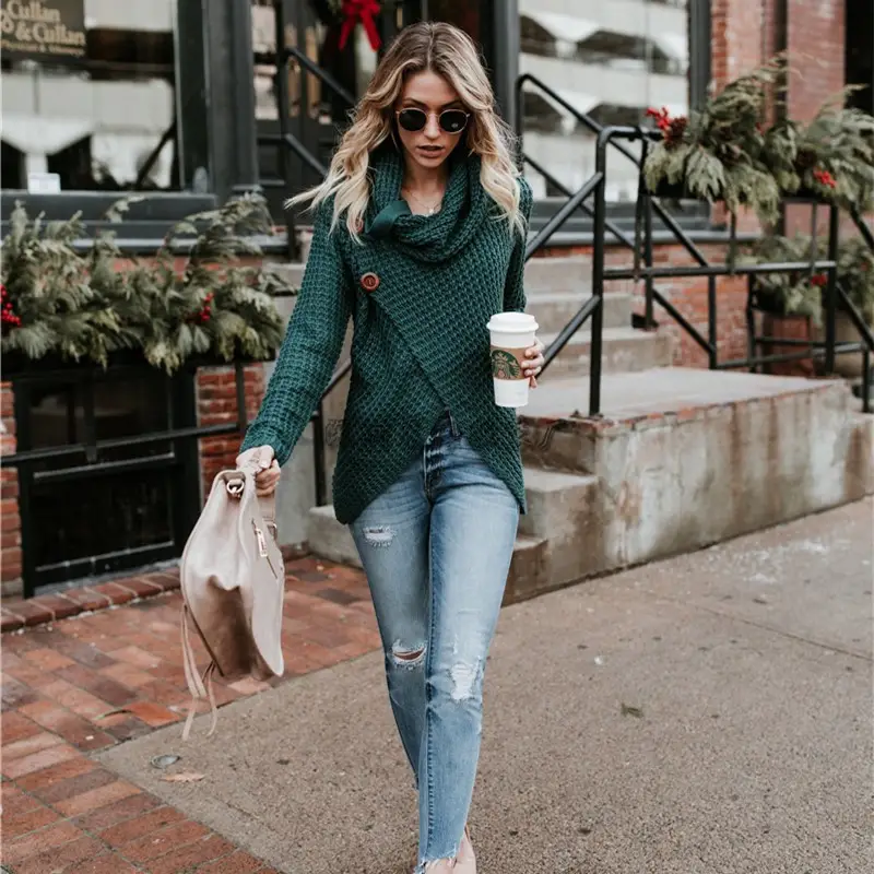 2025 Knitted Turtleneck Sweater Blue Women