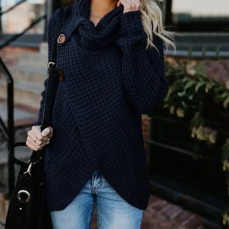 2025 Knitted Turtleneck Sweater Blue Women