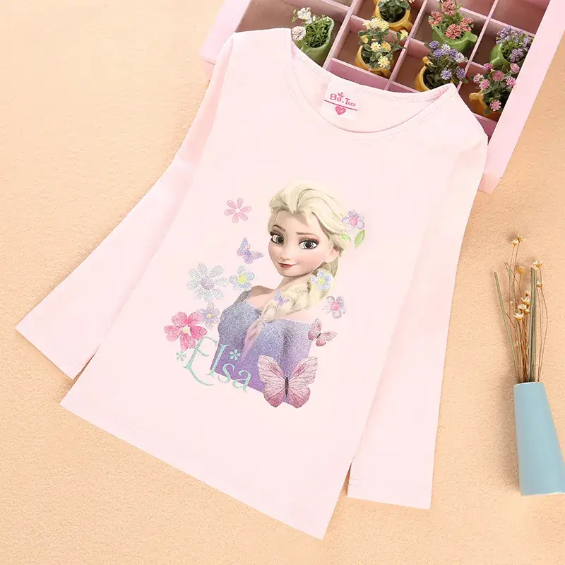 Cartoon Print Long Sleeve T-Shirt for Girls Pink - Image 2