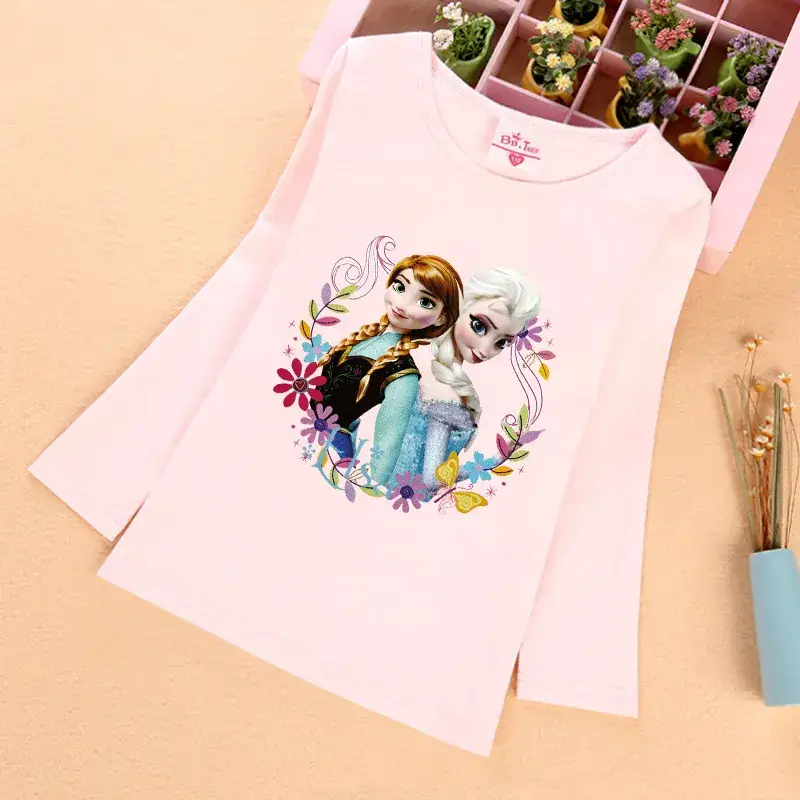 Cartoon Print Long Sleeve T-Shirt for Girls Pink - Image 5