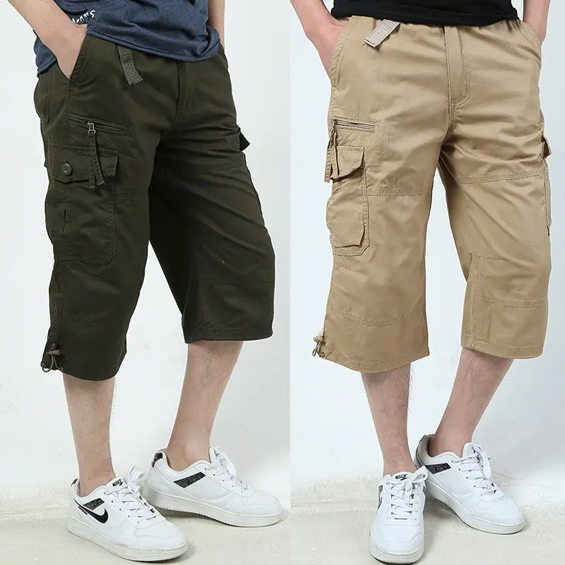Men's Black Multi-Pocket Cropped Pants Pure Cotton - Image 6