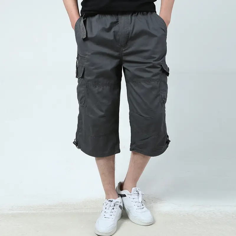 Men's Black Multi-Pocket Cropped Pants Pure Cotton - Image 7