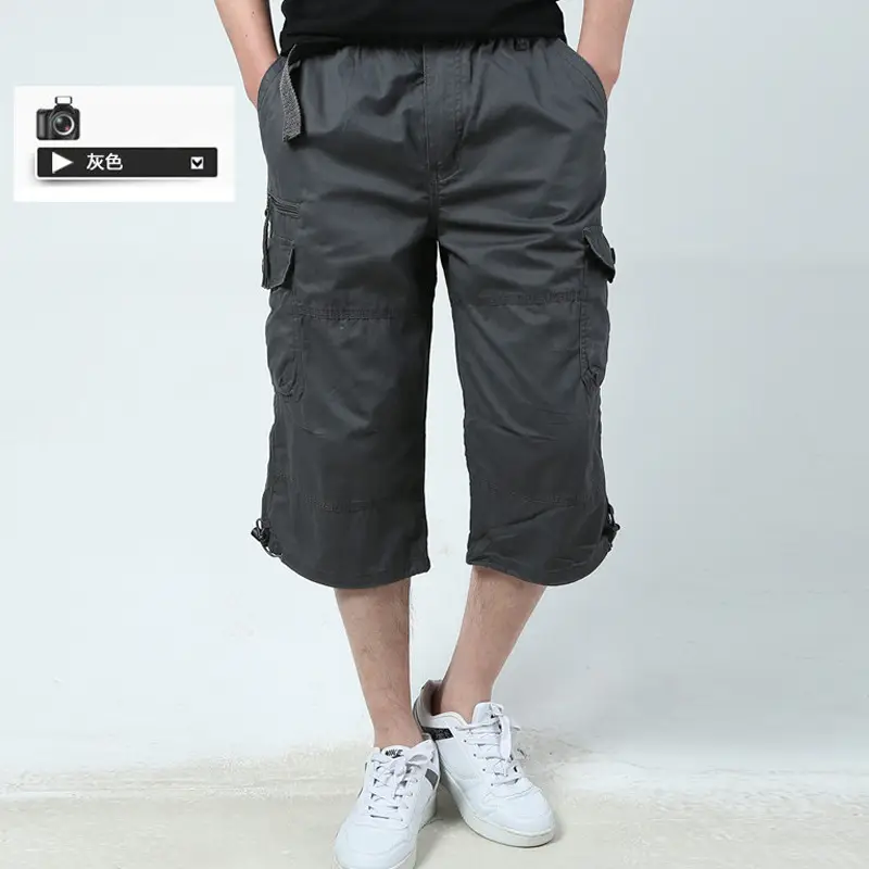 Men's Black Multi-Pocket Cropped Pants Pure Cotton - Image 2