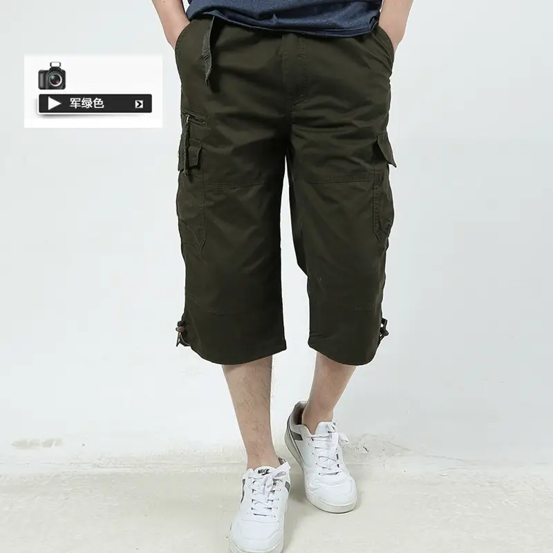 Men's Black Multi-Pocket Cropped Pants Pure Cotton - Image 4