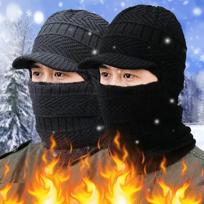 Men Winter Knitted Balaclava Cap with Balmack Fur - Image 5
