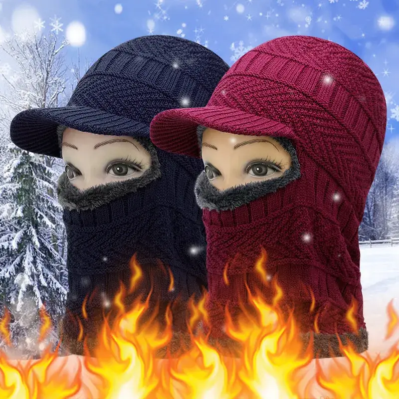 Men Winter Knitted Balaclava Cap with Balmack Fur - Image 6